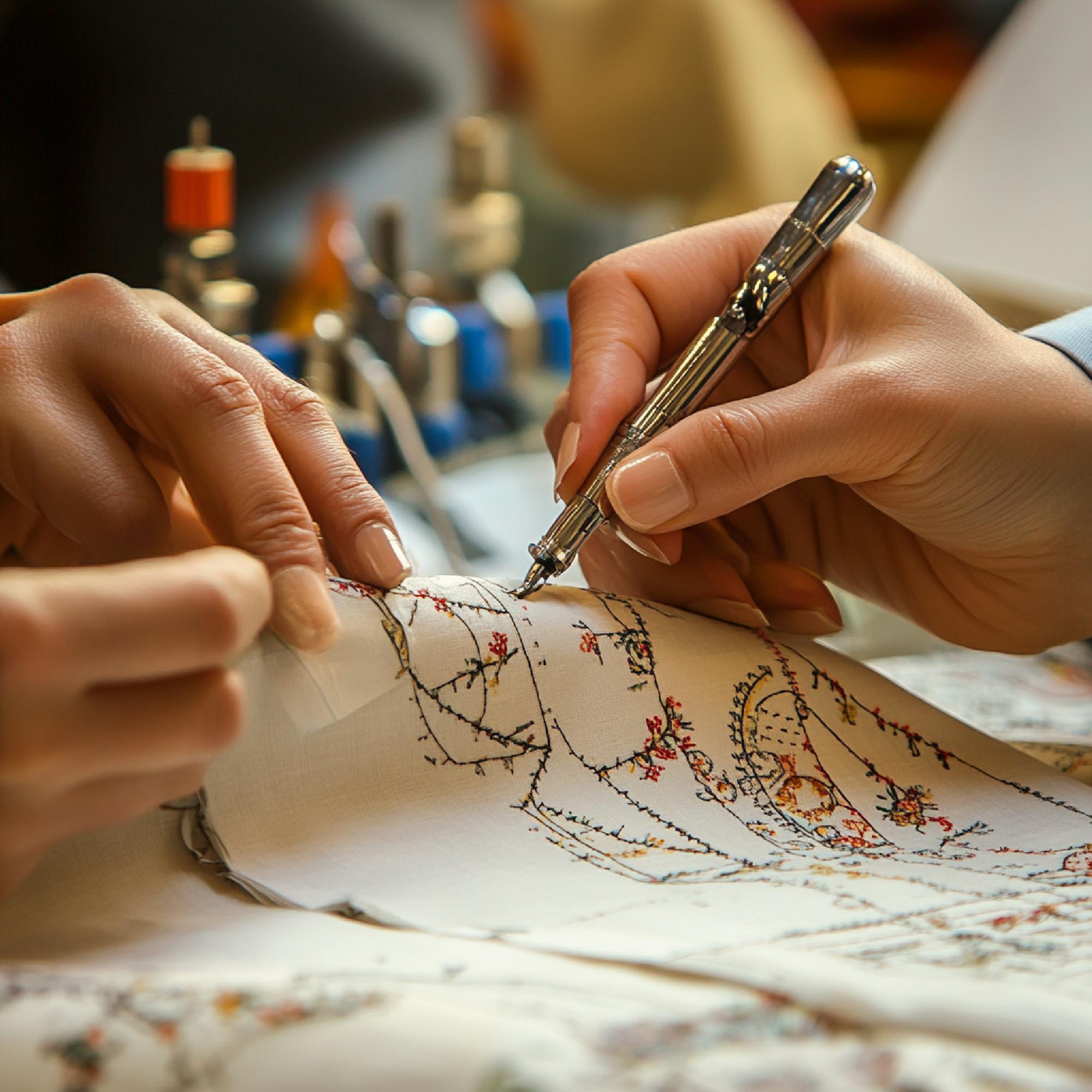 Insegnante spiega disegno per ricamo